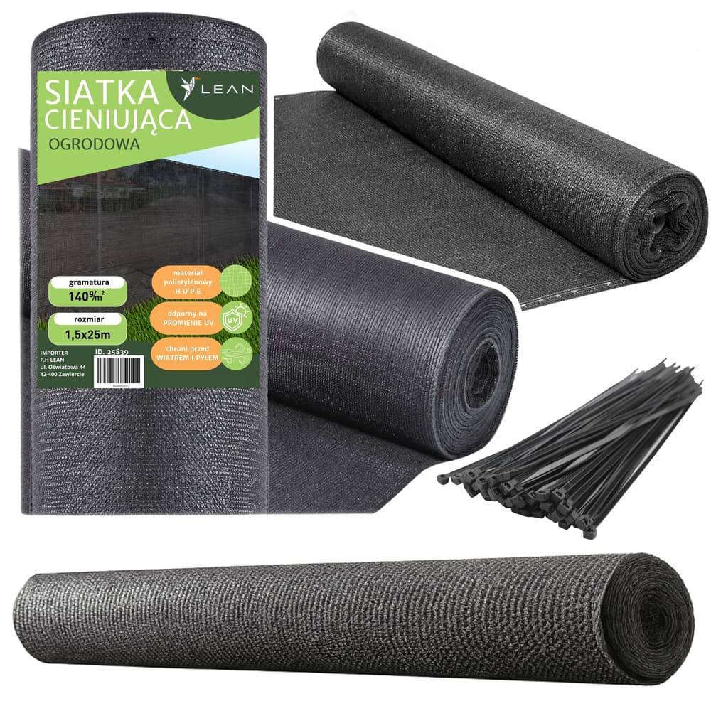 LEAN Senca zavesna za ograjo, siva, 1.5M x 25M, 140g/m²