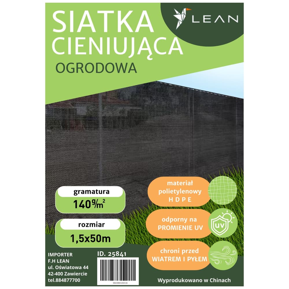 LEAN Senca zavesna za ograjo, siva, 1.5M x 50M, 140g/m² 5