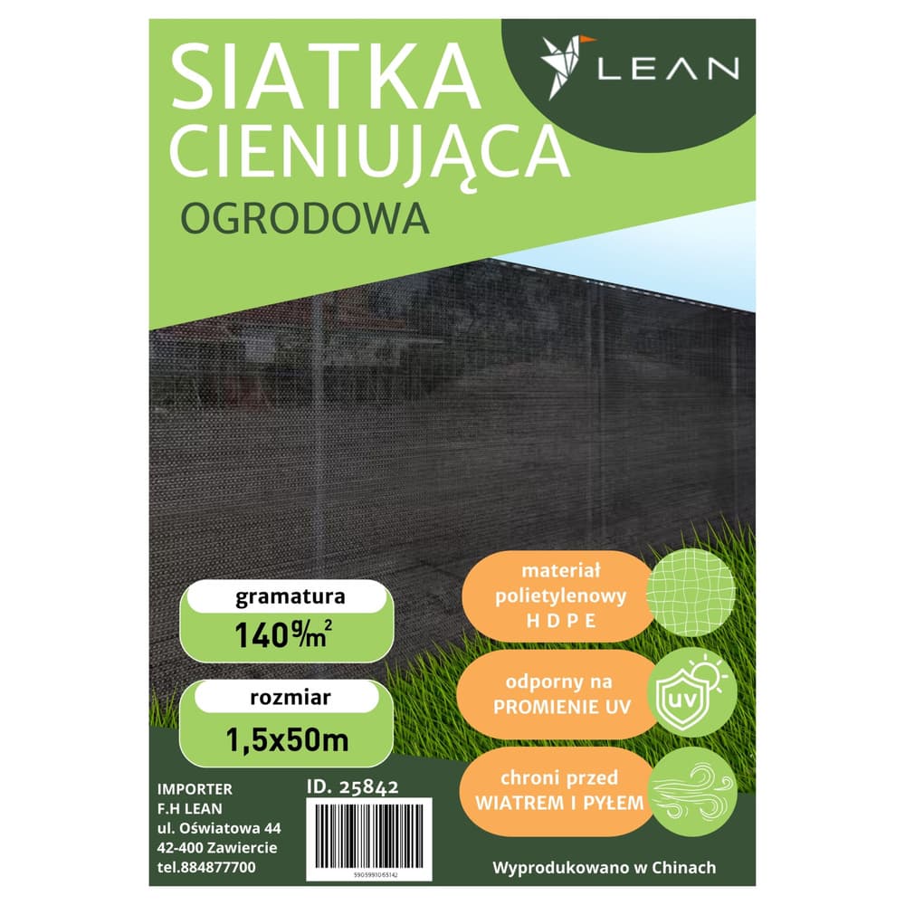 LEAN Senca zavesna za ograjo, zelena, 1.5M x 50M, 140g/m² 5