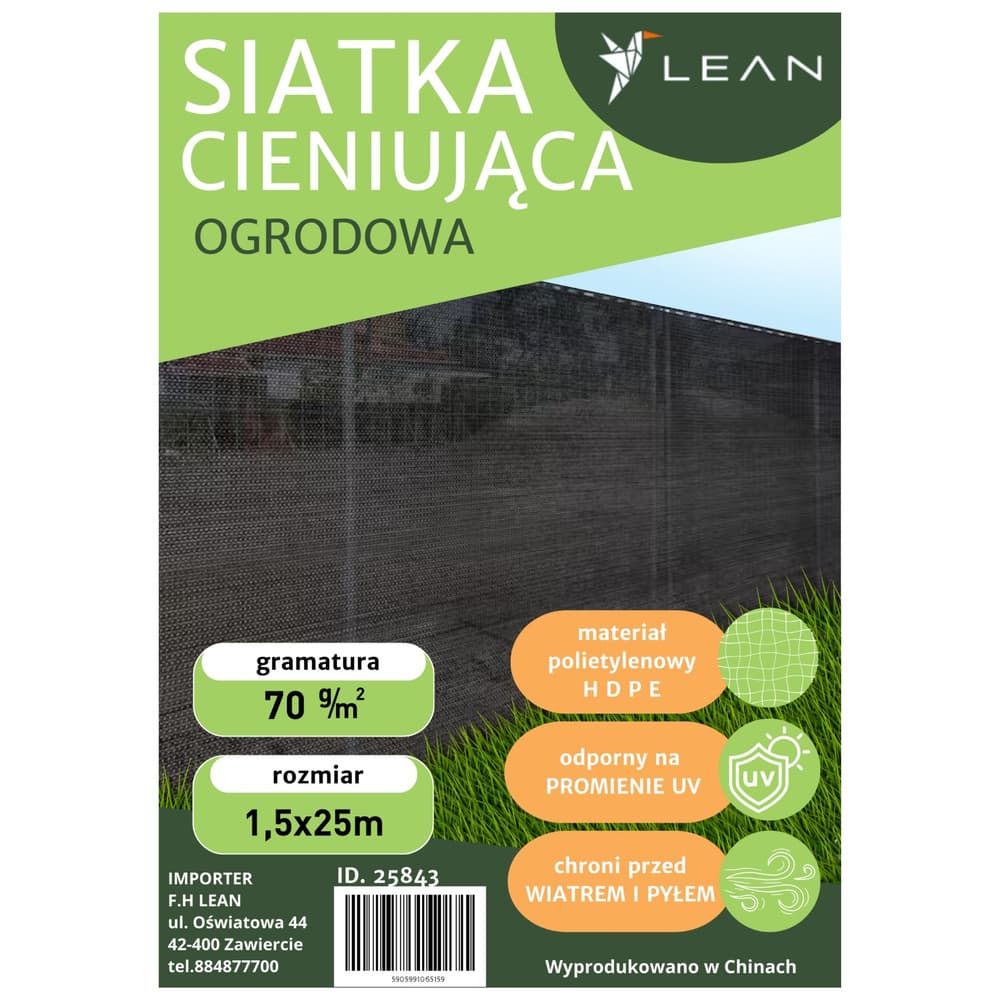 LEAN Senca zavesna za ograjo, črna, 1.5M x 25M, 70g/m² 5