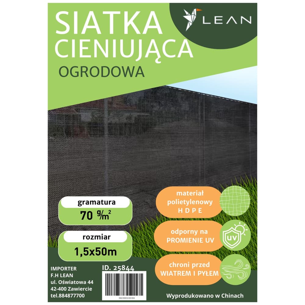 LEAN Senca zavesna za ograjo, siva, 1.5M x 50M, 70g/m² 5