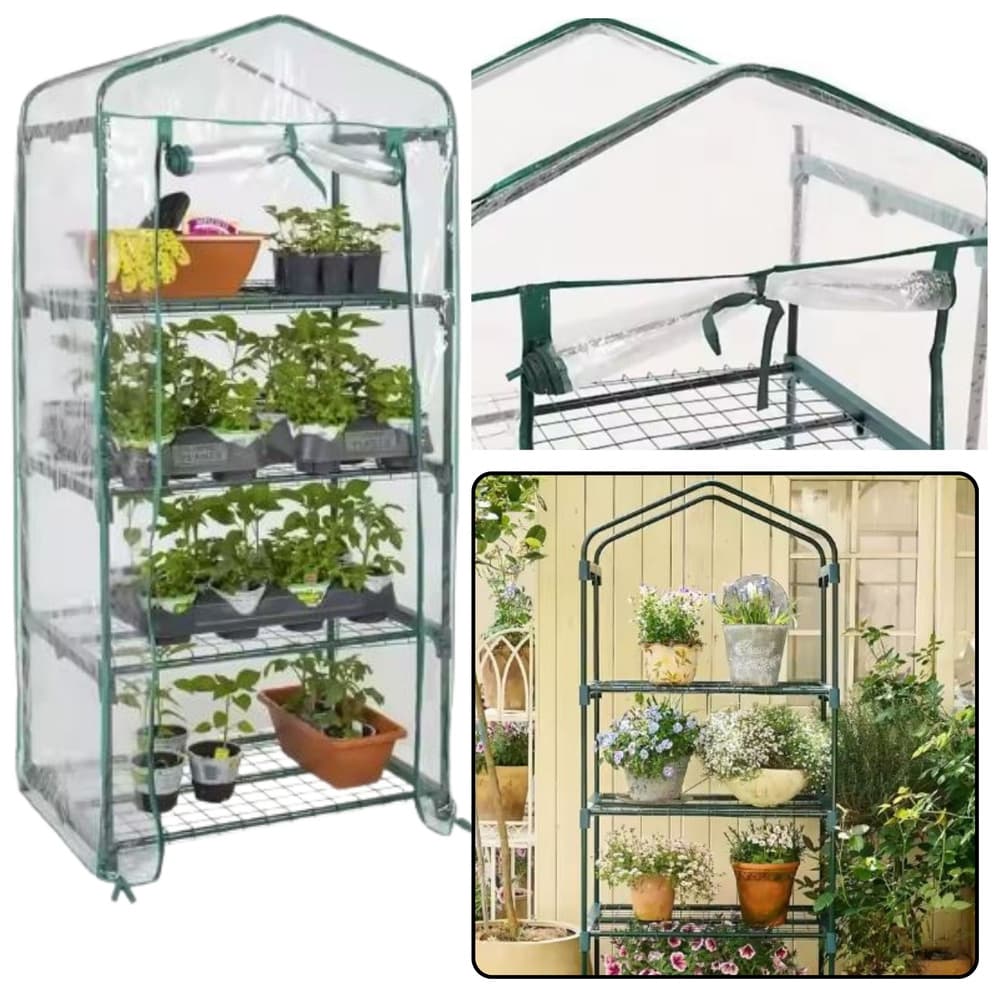 LEAN Mini rastlinjak za balkon/vrt, 4 police, PVC folija