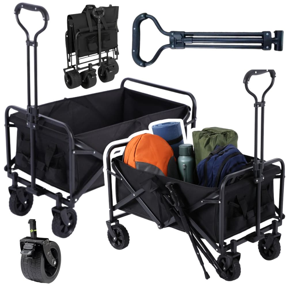 Vrtni voziček LEAN, plažni, transportni, zložljiv, črn - 120L