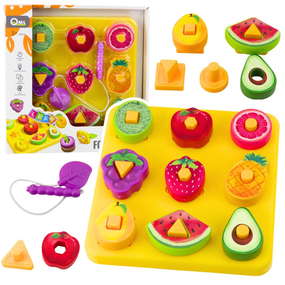LEAN TOYS Geometrijska lesena sestavljanka sadje