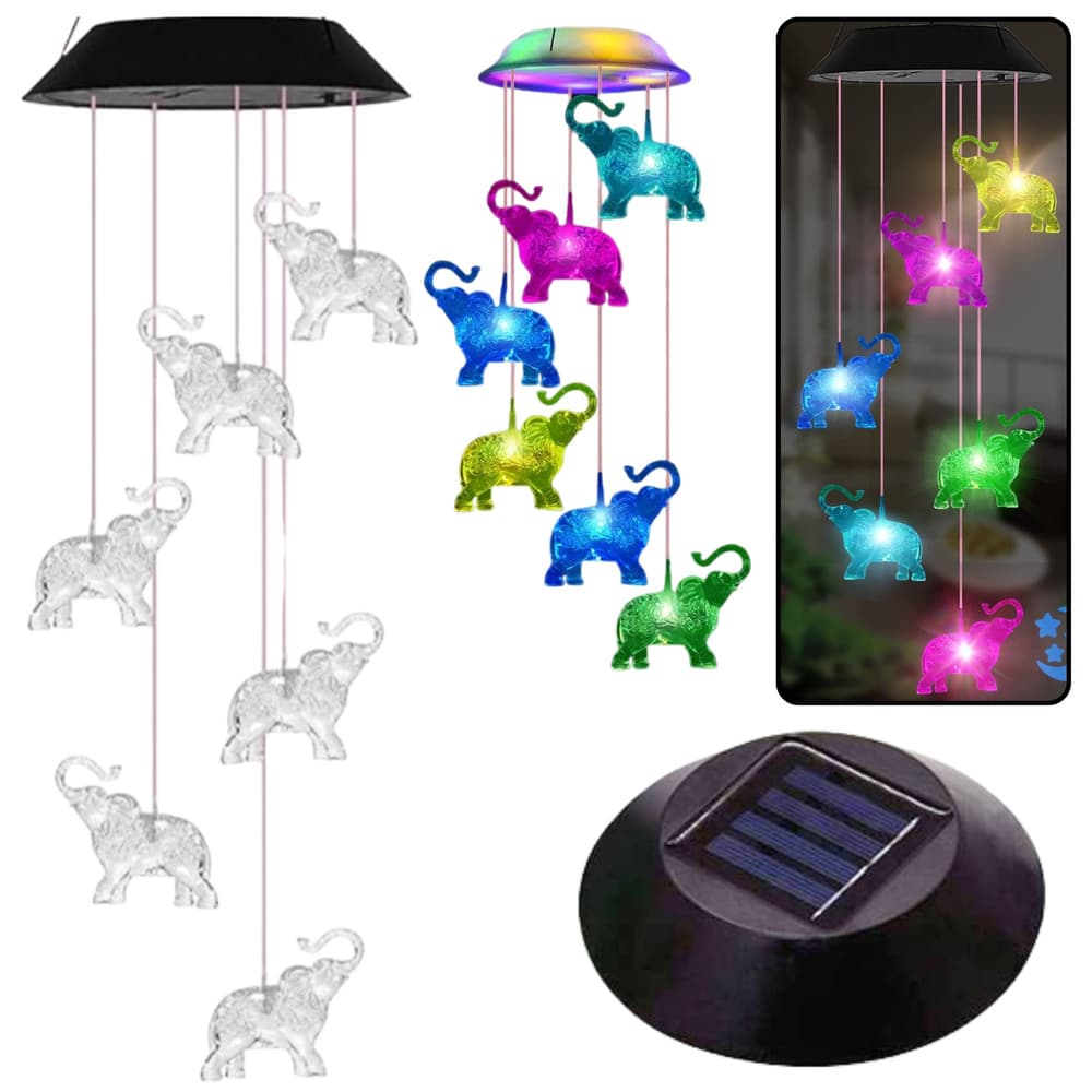 Solarna LED vrtna svetilka LEAN, slončki, pisana, 70cm
