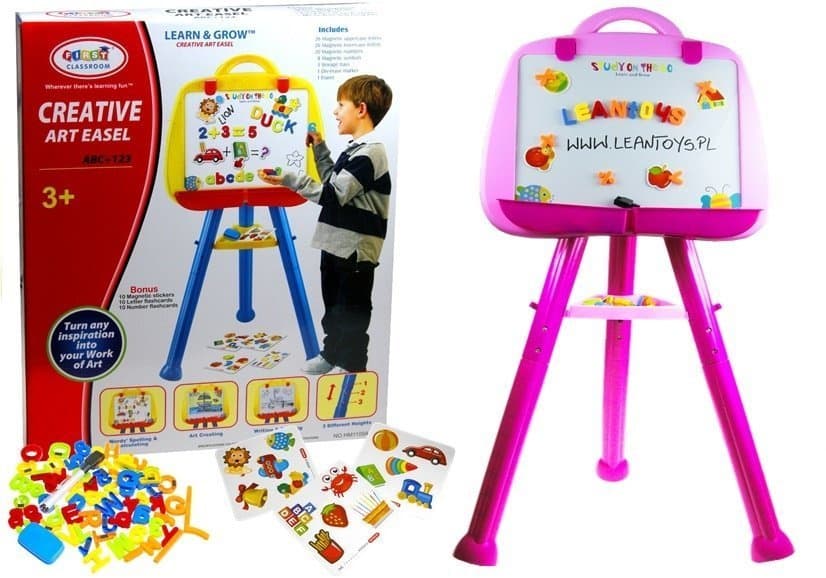Magnetna tablica LEAN TOYS na stojalu, Roza (pisalo, magneti)