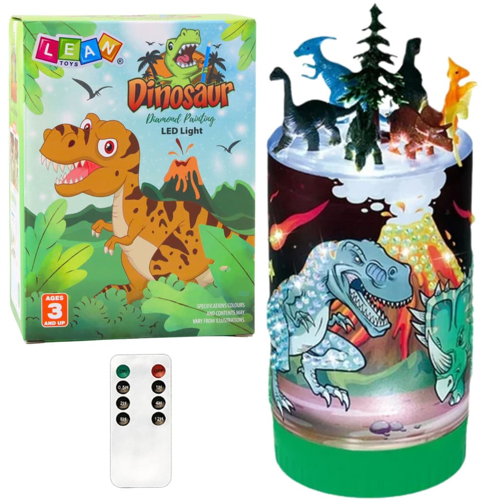 Kreativni set, dinozavri v kozarcu, diamanti, nočna lučka, daljinski upravljalnik, DIY, Lean Toys