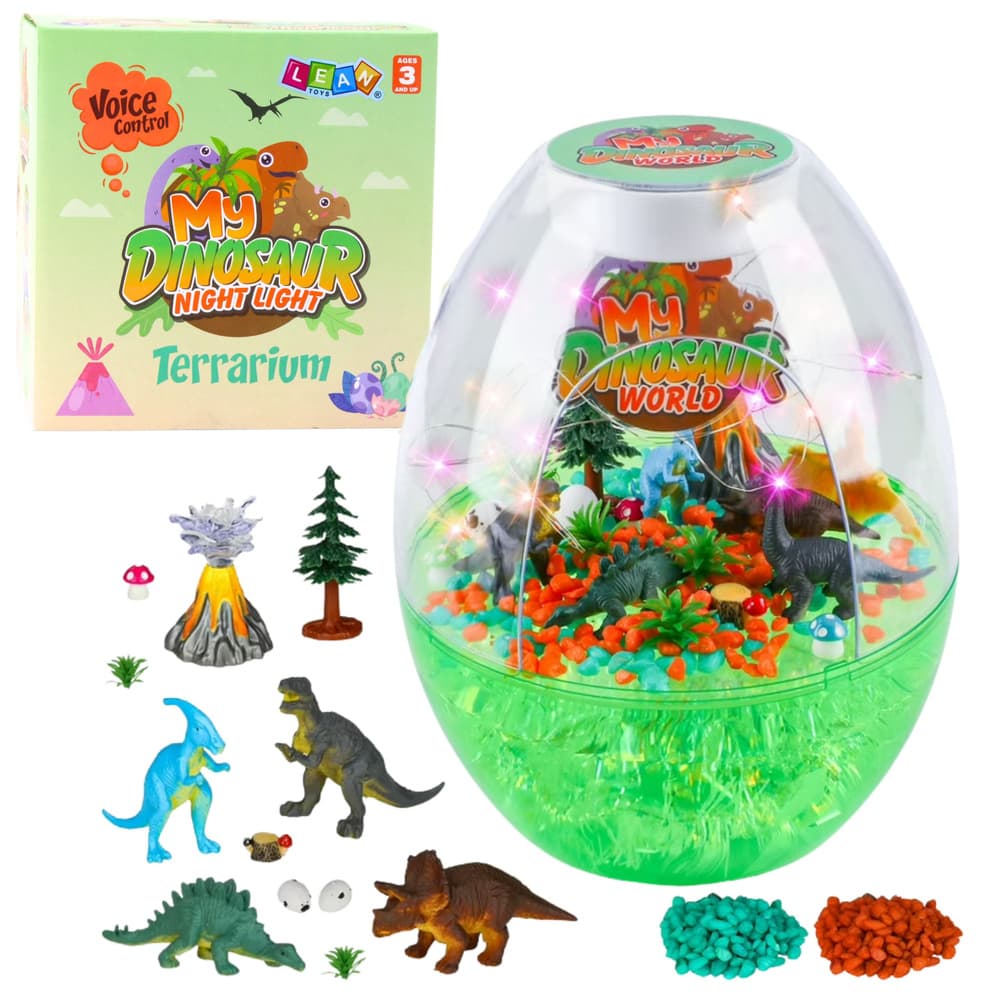 Kreativni set, terarij z dinozavri, nočna lučka, glasovno upravljanje, DIY, Lean Toys