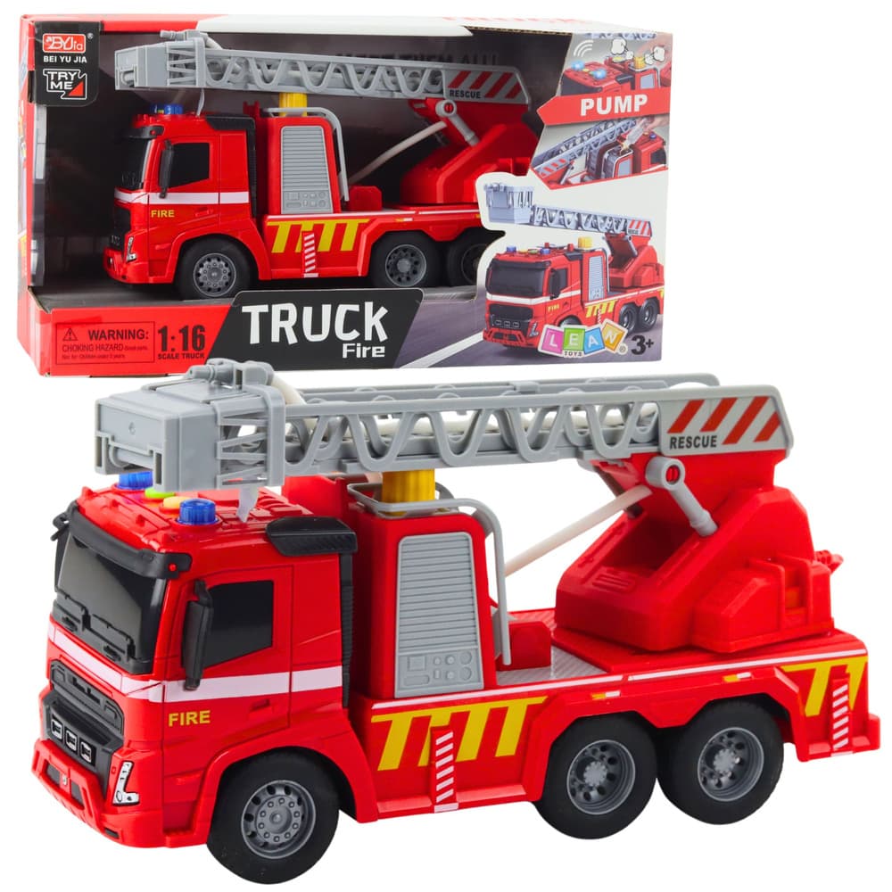 LEAN TOYS Gasilsko Vozilo z Lestvijo Svetloba Zvok in Škropljenje Vode 1:16