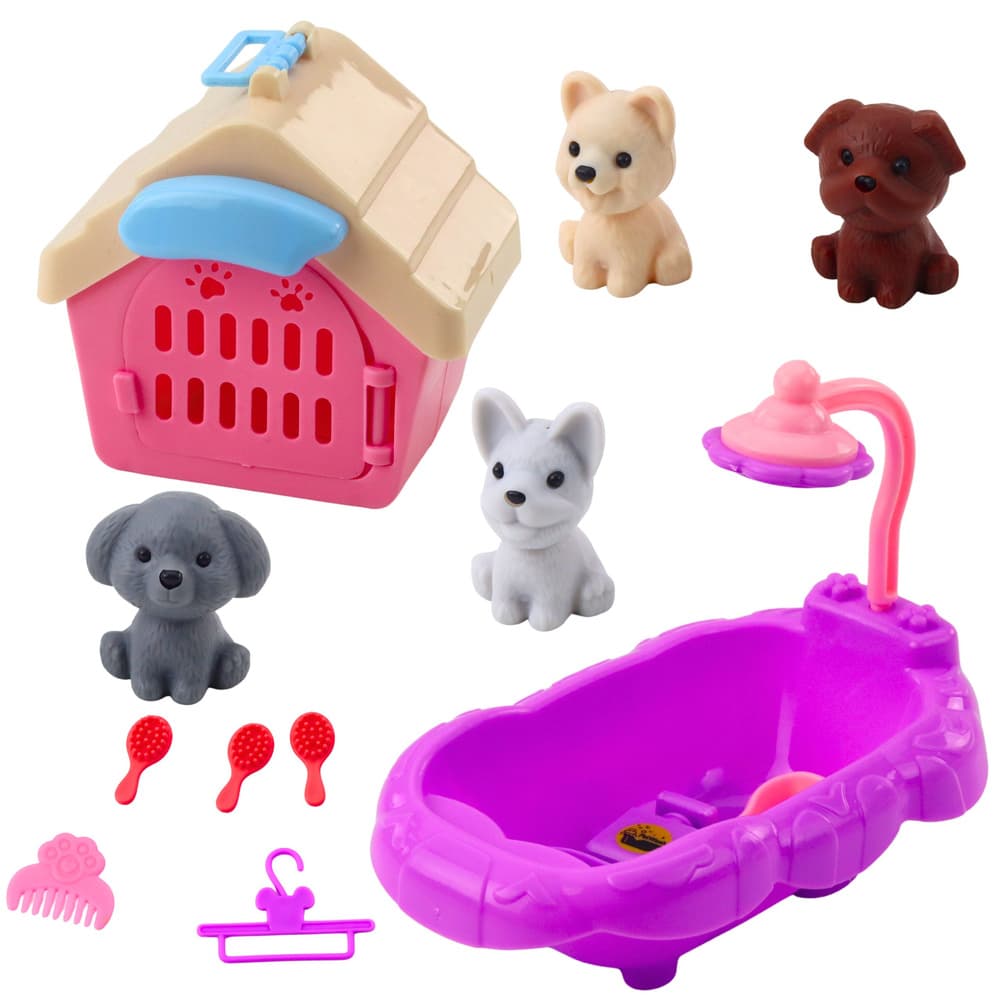 Set za nego živali LEAN TOYS: kad, hiška, dodatki, 4 kos.