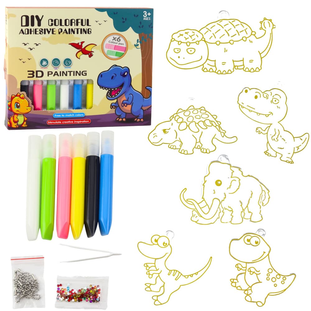 Ustvarjalni set DIY LEAN TOYS: vitraži, obeski, dinozavri, pisala (6 kos.)