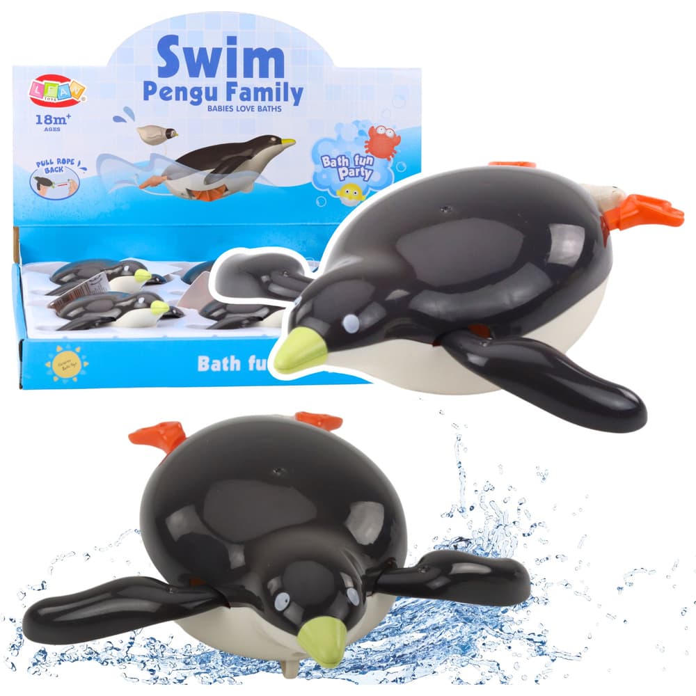 LEAN TOYS Plovni pingvin na navijanje za kopanje, sivi