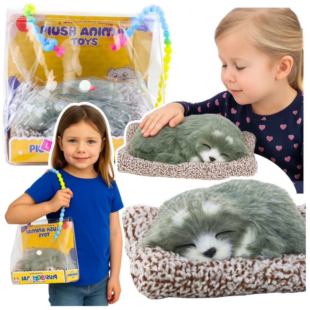 LEAN TOYS Figurica spihečega huskyja na blazini, s krznom in zvokom