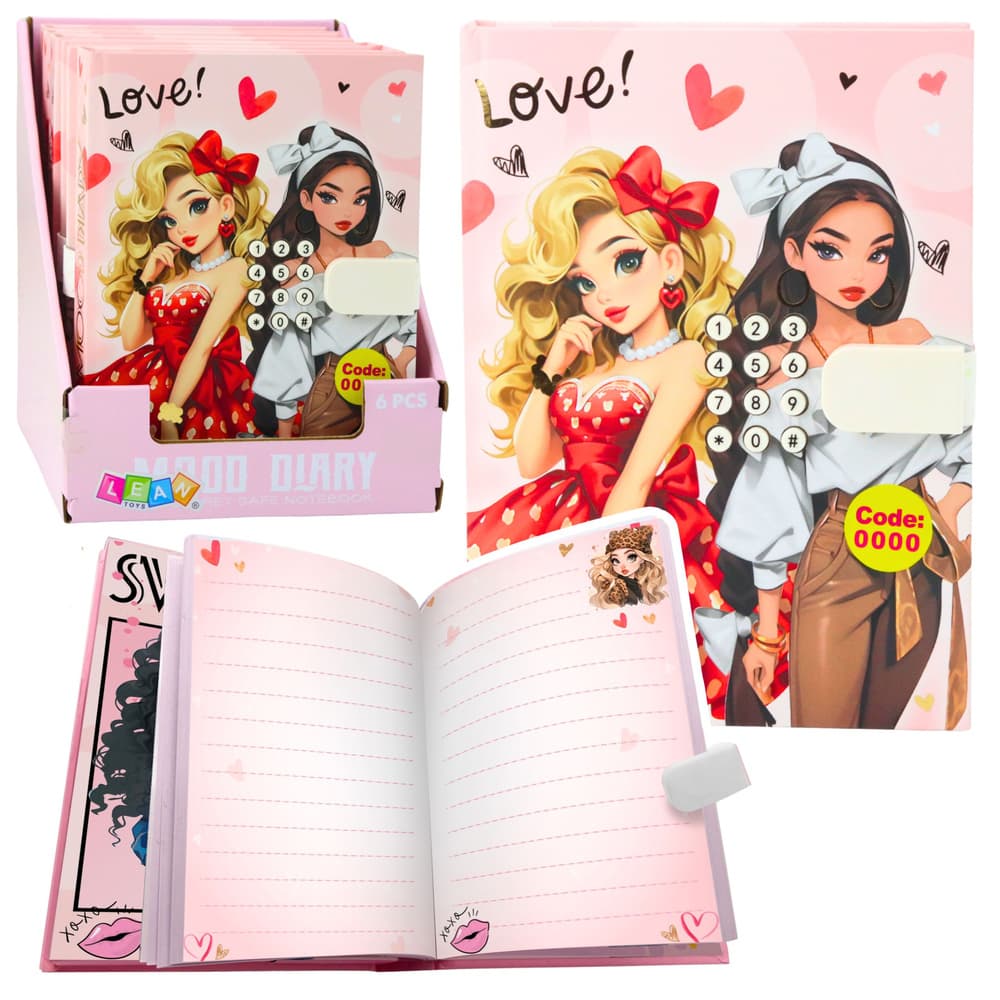 Dekliški dnevnik na kodo z melodijo, barvnimi stranmi in srčki - LEAN TOYS