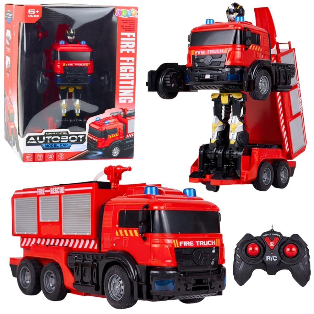 Robot gasilec 2v1 LEAN TOYS, na daljinsko vodenje RC, z vodo