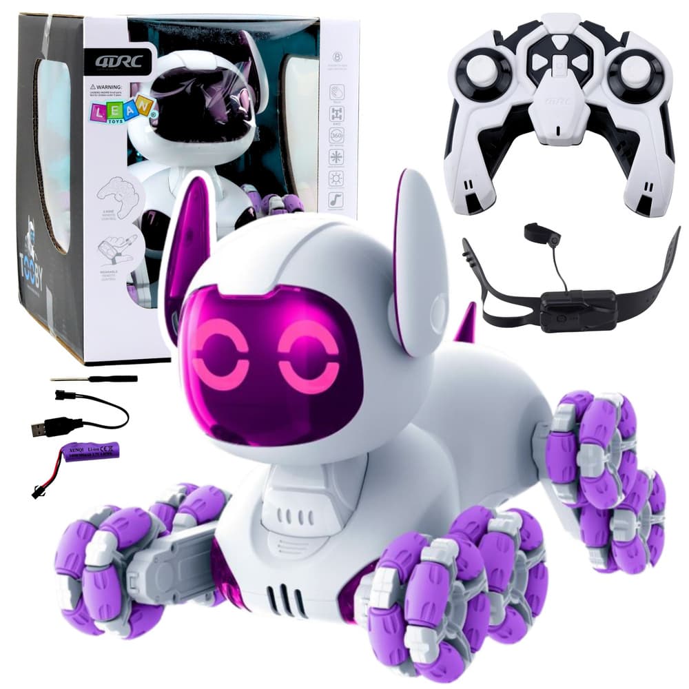 LEAN TOYS robot pes TOOBY, daljinsko voden, RC, 360°, luči, zvok, belo-vijoličen