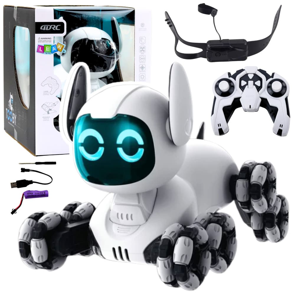 LEAN TOYS robot pes TOOBY, daljinsko voden, RC, 360°, luči, zvok, belo-črn