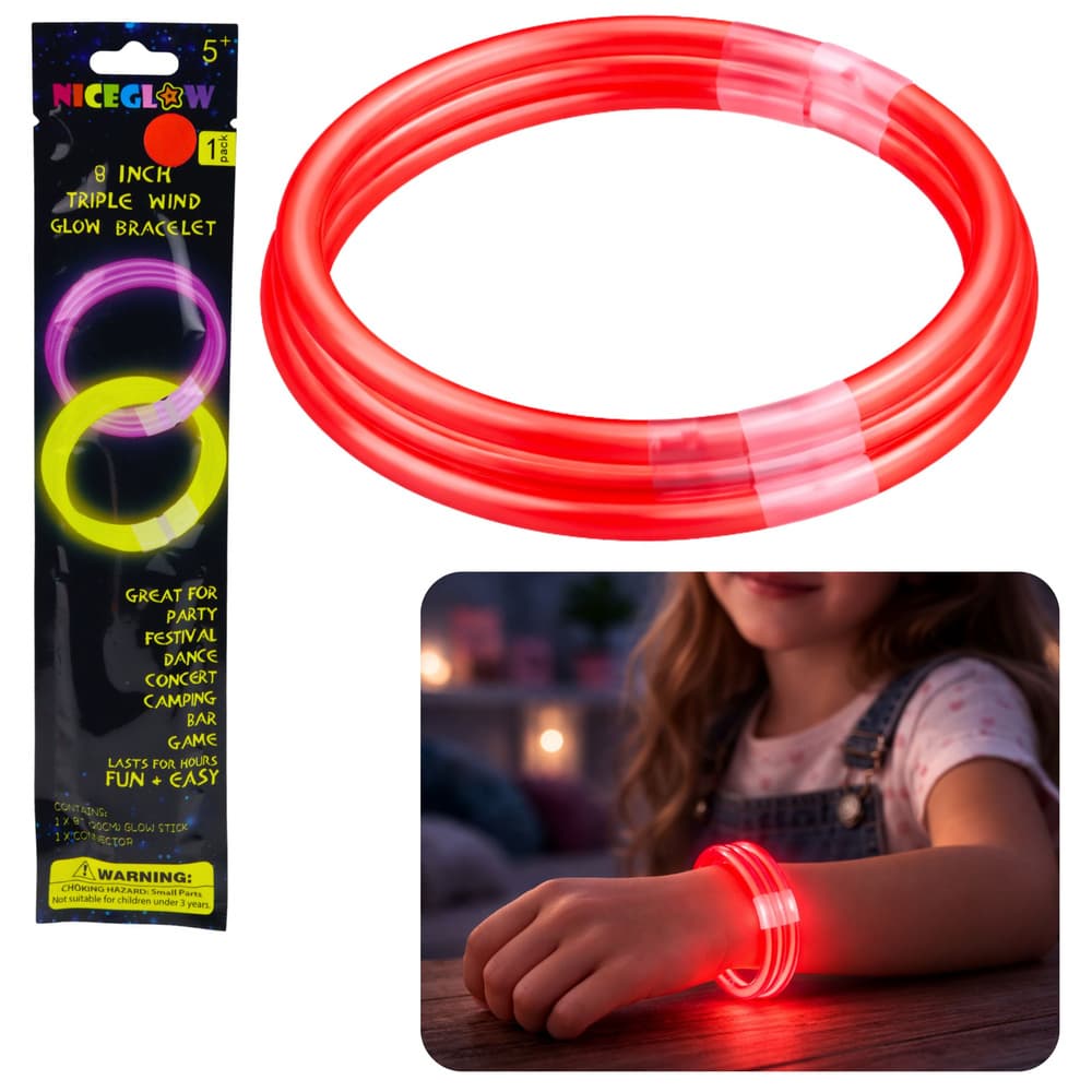 Trojna fluorescentna zapestnica Glow Stick, ki se sveti v temi