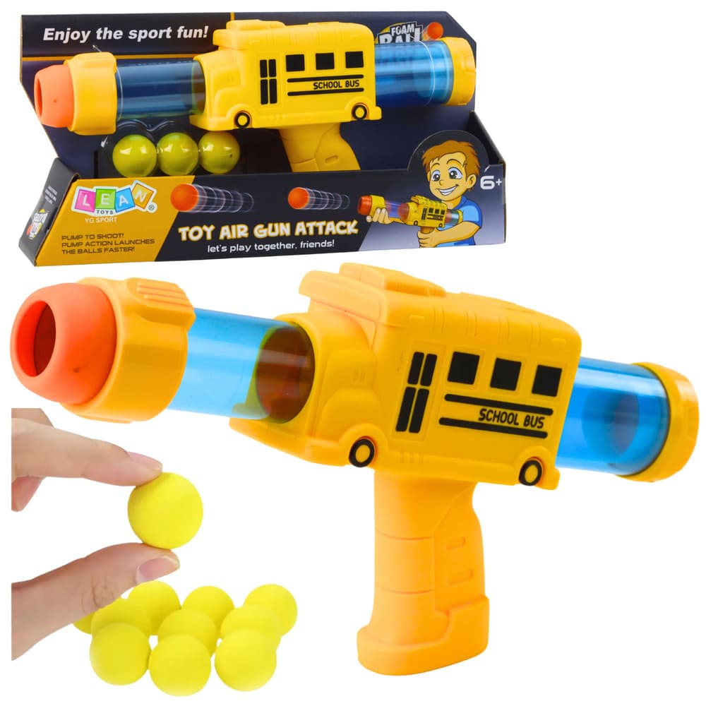 Pištola na mehke pene Autobus LEAN TOYS, Rumena, 6 kom.
