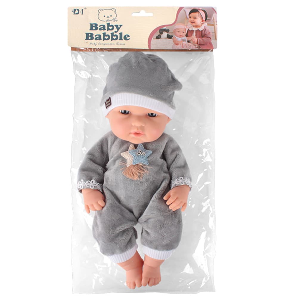 LEAN TOYS Punčka dojenček v sivih oblačilih 4