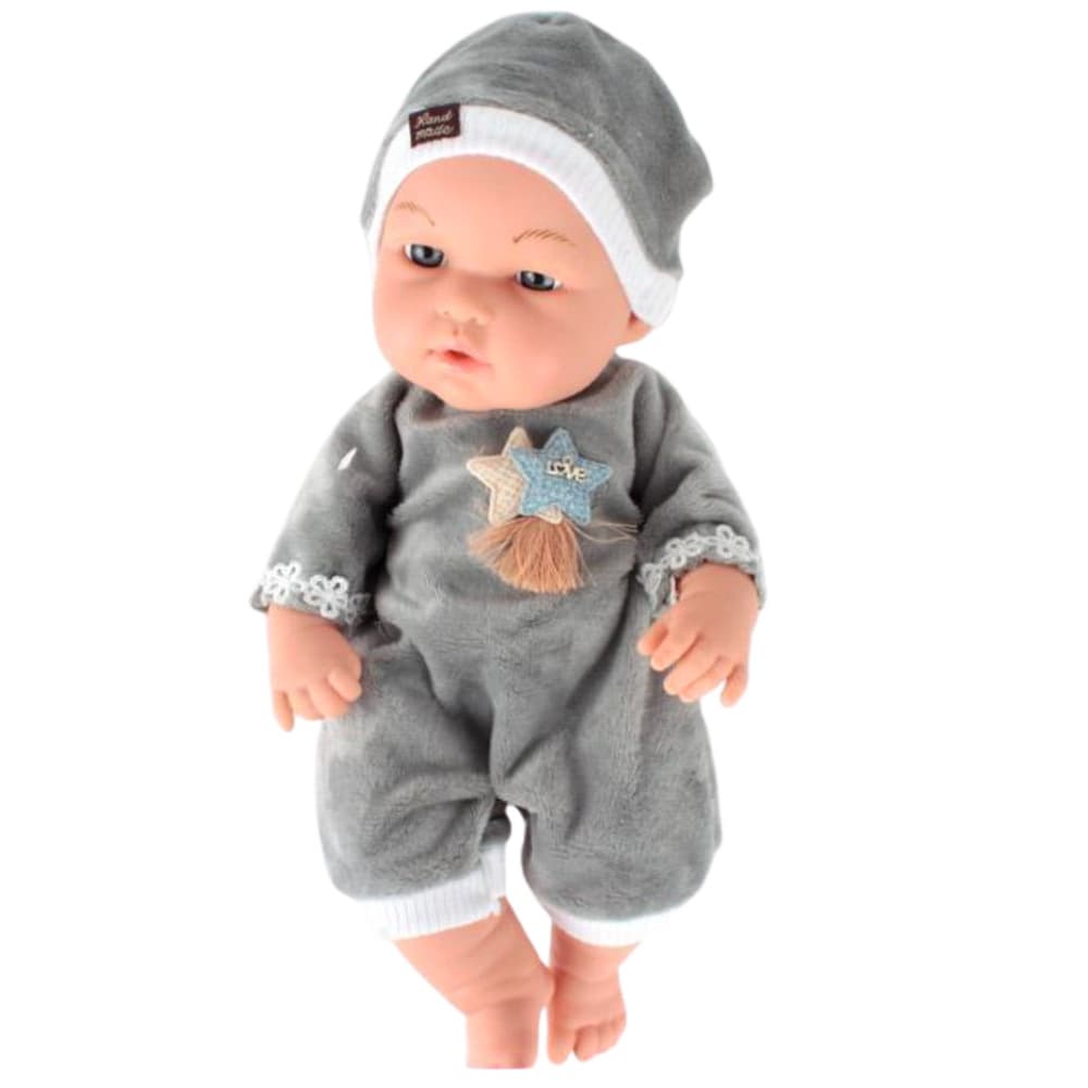 LEAN TOYS Punčka dojenček v sivih oblačilih 3
