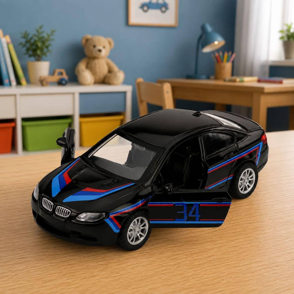 Športni avtomobil LEAN TOYS, kovinski, pull-back, vrata se odpirajo, črn 1:32 5