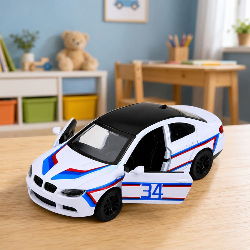 Športni avtomobil LEAN TOYS, kovinski, pull-back, vrata se odpirajo, bel 1:32 4