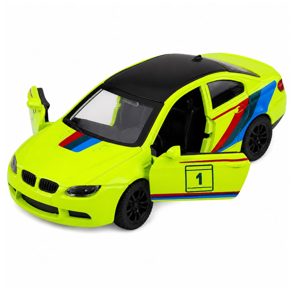Športni avtomobil LEAN TOYS, kovinski, pull-back, rumena neonska 1:32 3