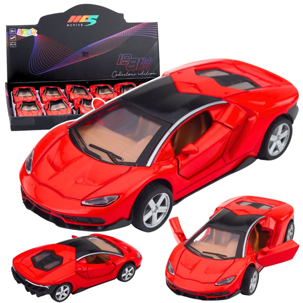 LEAN TOYS Športni avto, rdeč, 1:32, kovinski, pogon, luči, zvok