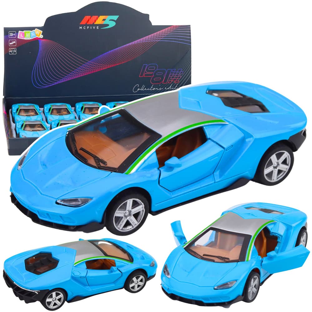 LEAN TOYS Športni avto, moder, 1:32, kovinski, pogon, luči, zvok