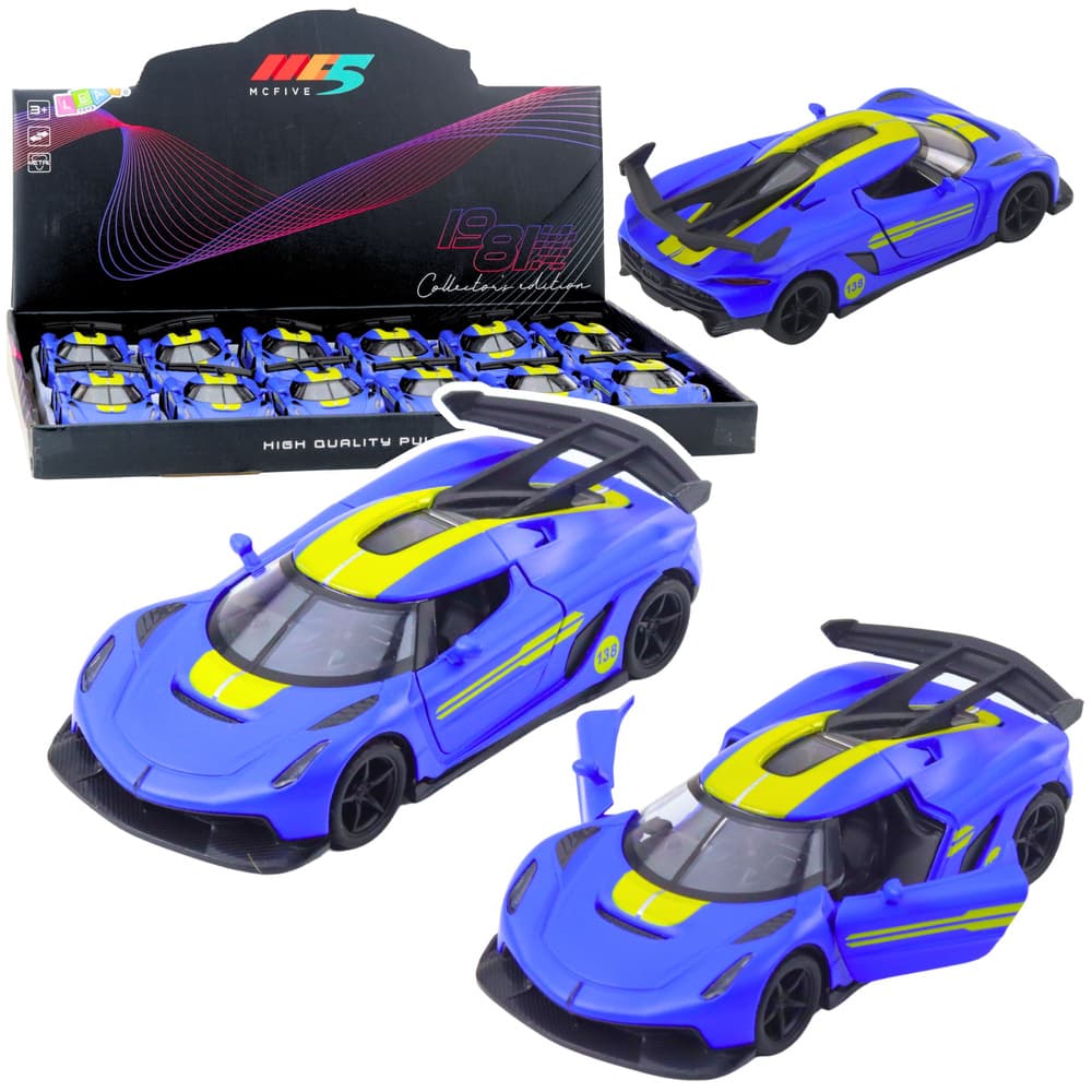 Športni dirkalni avto, kovinski, s potegom nazaj, LEAN TOYS, Modri, 1:32