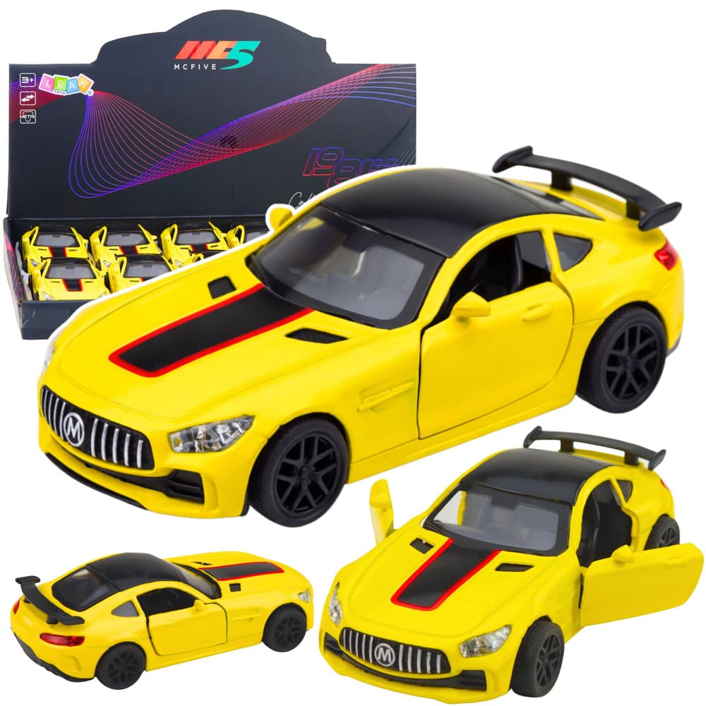 LEAN TOYS Športni avto, rumen, 1:32, kovinski, odpiralna vrata, luči, zvok