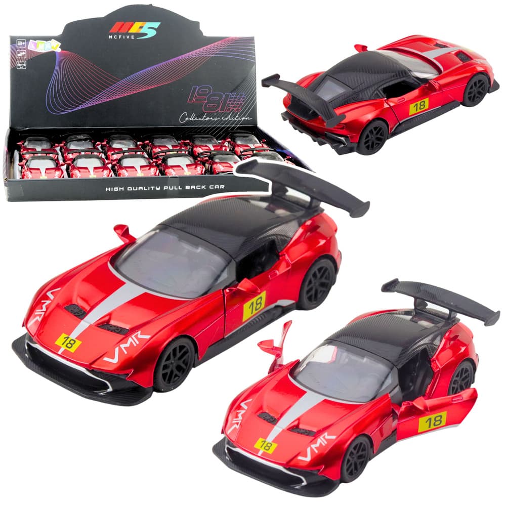 Športni dirkalni avto, kovinski, s potegom nazaj, LEAN TOYS, Rdeči, 1:32