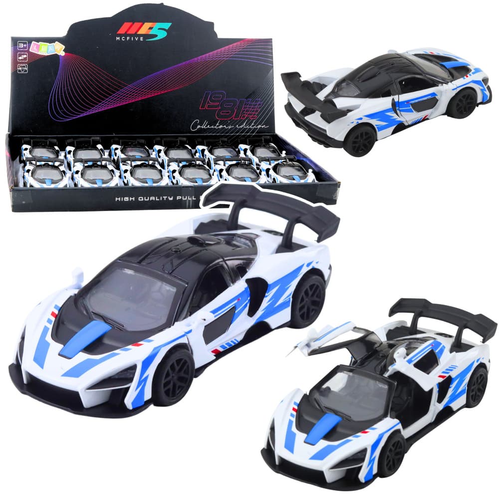 Športni dirkalni avto, kovinski, s potegom nazaj, LEAN TOYS, Beli, 1:32