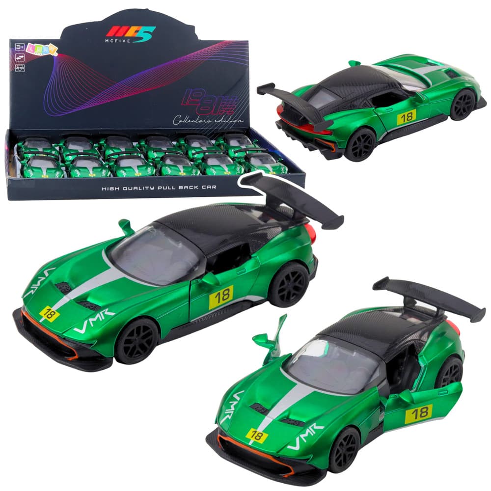 Športni dirkalni avto, kovinski, s potegom nazaj, LEAN TOYS, Zeleni, 1:32