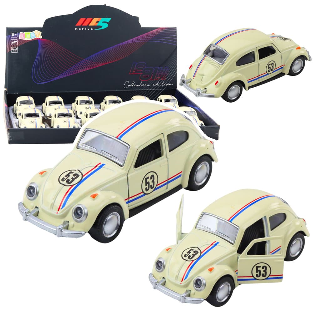 Klasičen VW Hrošč, kovinski, s potegom nazaj, LEAN TOYS, Bež, 1:32