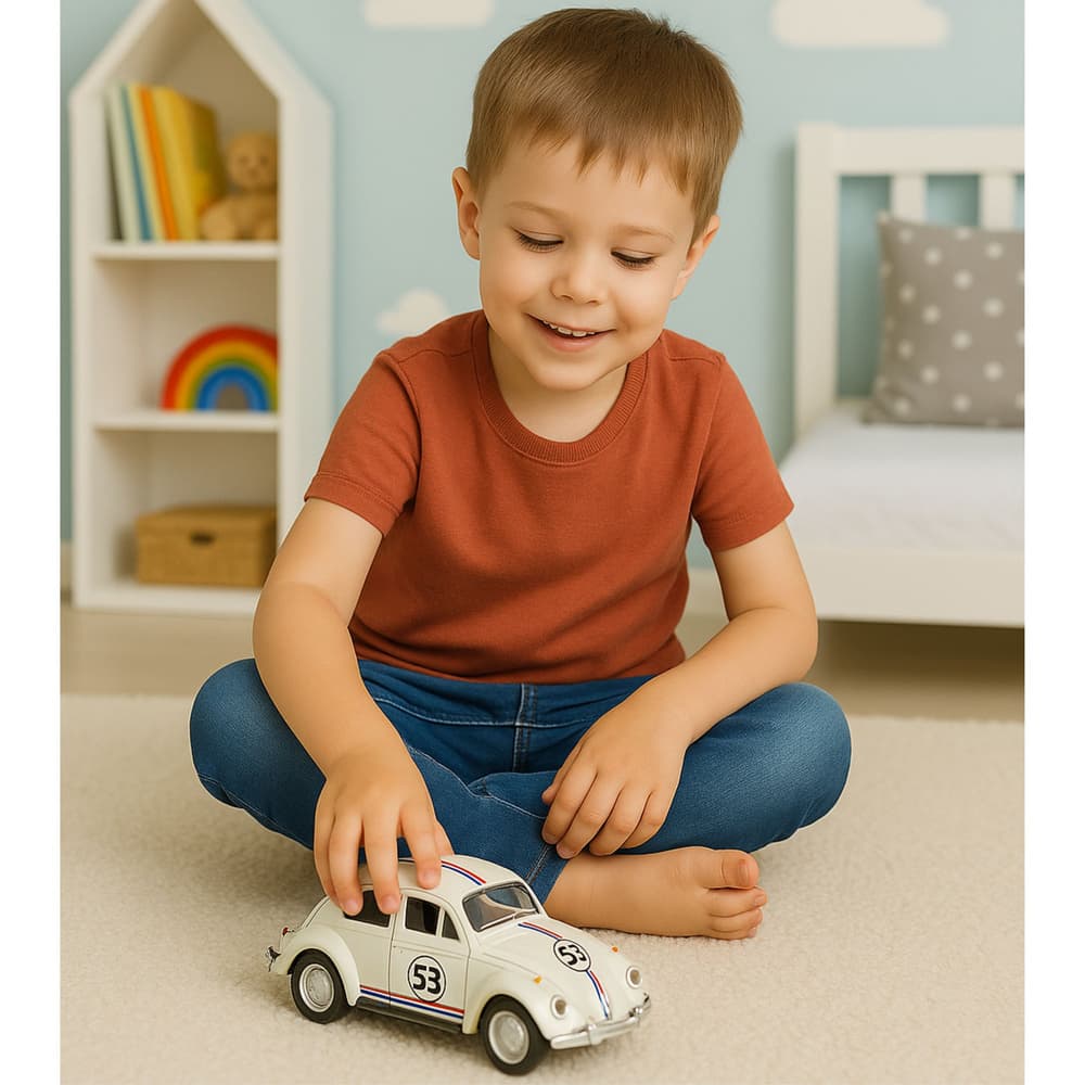 Klasičen VW Hrošč, kovinski, s potegom nazaj, LEAN TOYS, Bež, 1:32 6