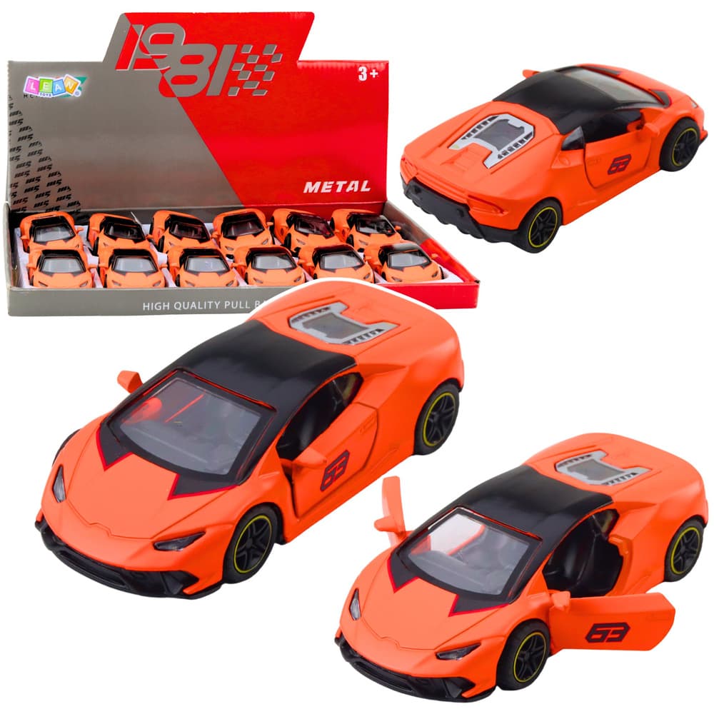 Športni avto, kovinski, s potegom nazaj, LEAN TOYS, Oranžni, 1:43