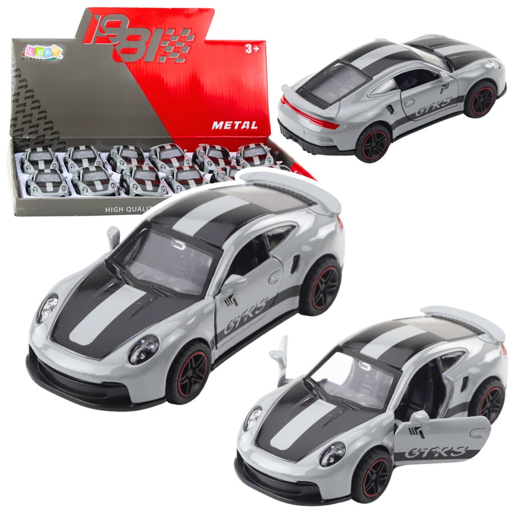Dirkalni avto GTRS, kovinski, s potegom nazaj, LEAN TOYS, Siv, 1:43