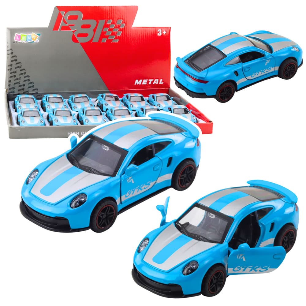 Dirkalni avto GTRS, kovinski, s potegom nazaj, LEAN TOYS, Modri, 1:43