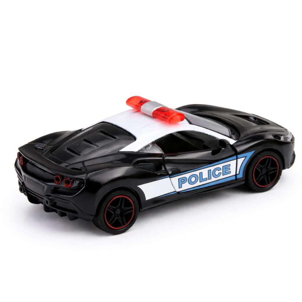 Policijski športni avtomobil, kovinski, na vleko, črn 1:43 3