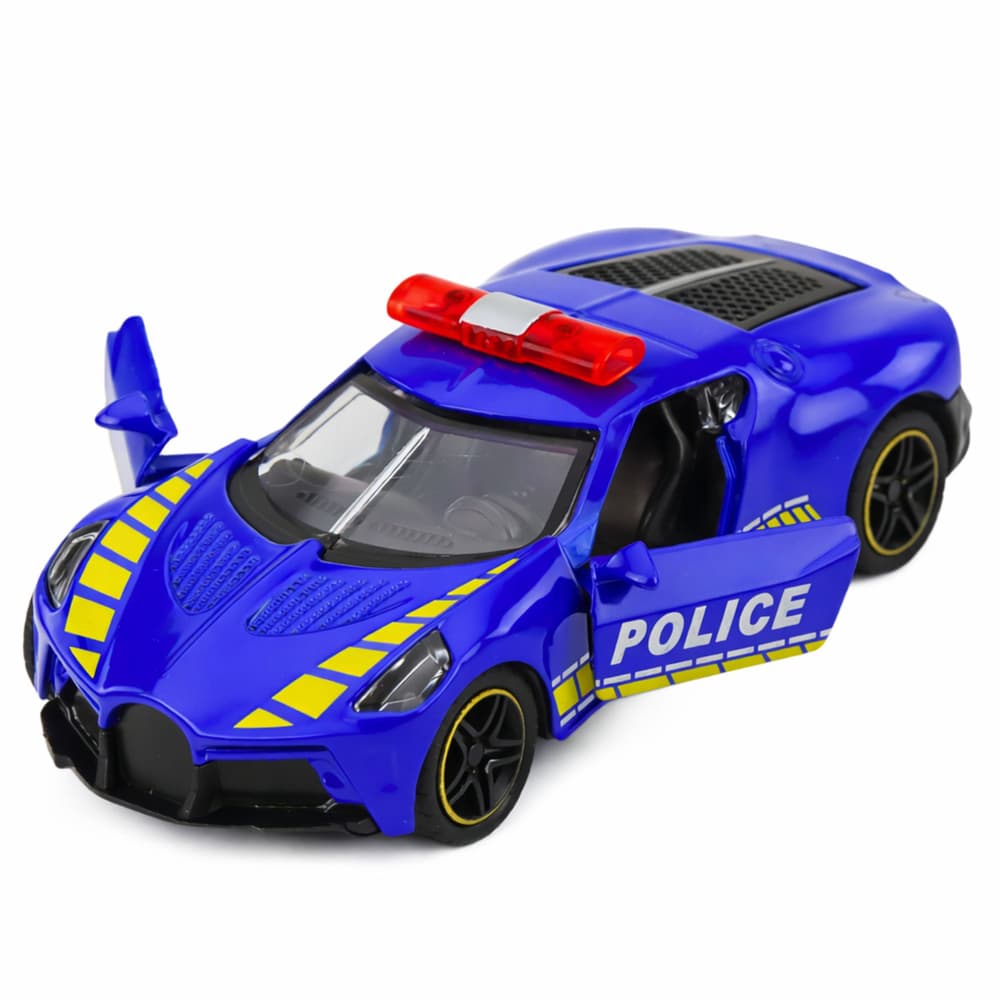 Policijski športni avtomobil, kovinski, na vleko, moder 1:43 4