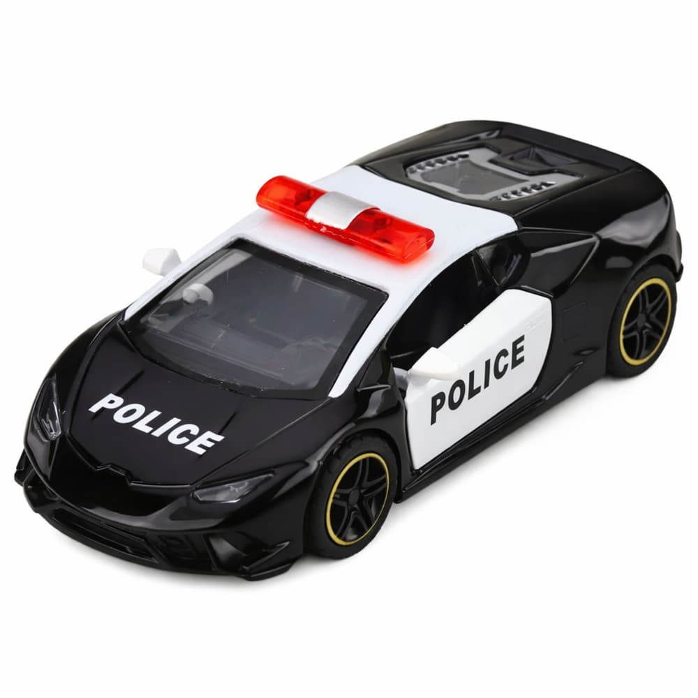 Policijski športni avtomobil, kovinski, na vleko, črn 1:43 2