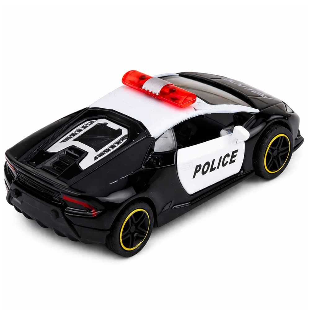 Policijski športni avtomobil, kovinski, na vleko, črn 1:43 3