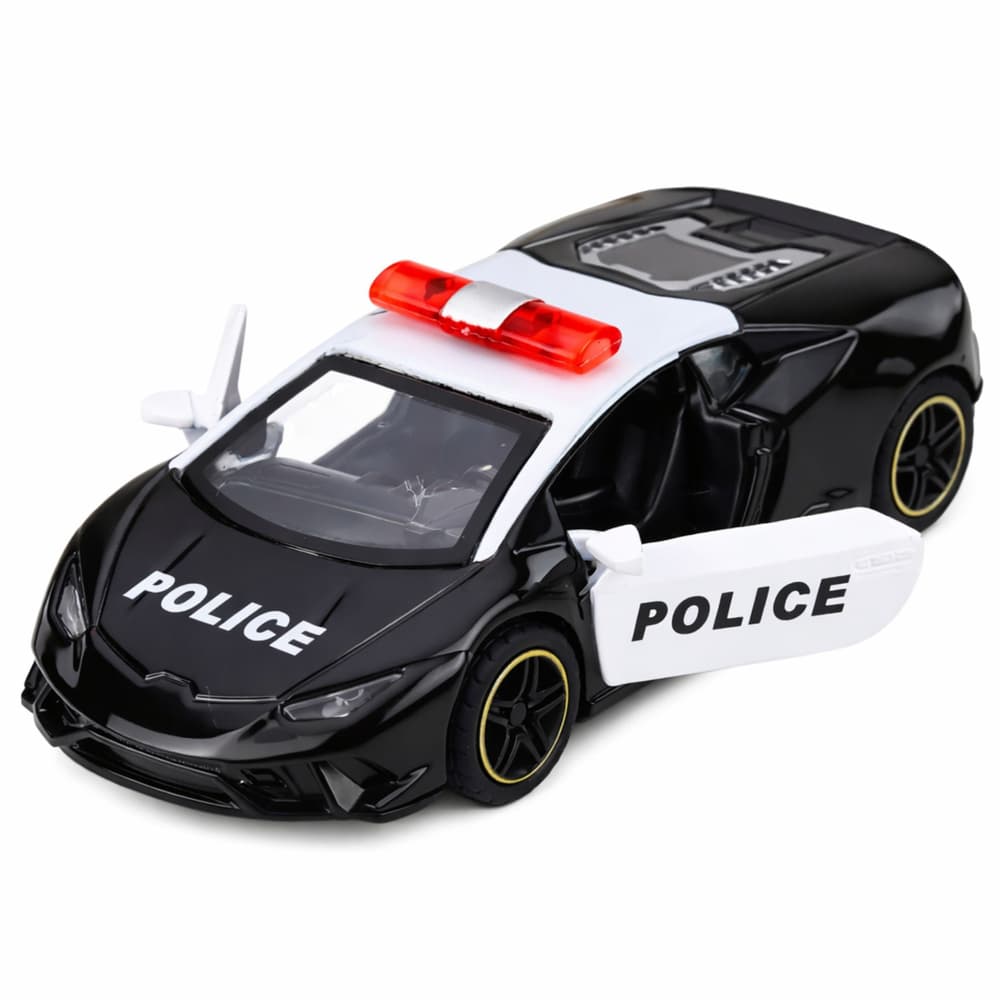 Policijski športni avtomobil, kovinski, na vleko, črn 1:43 4