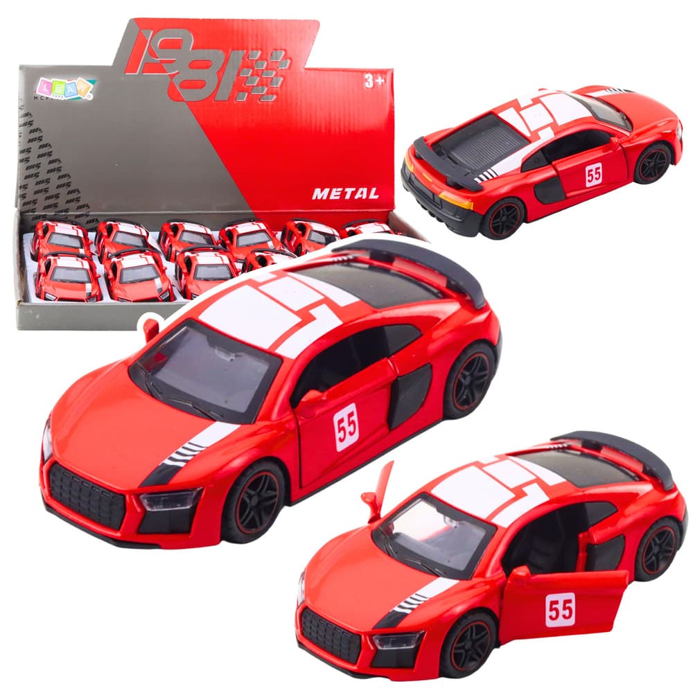 Športni avto s potegom nazaj, lučmi in zvoki LEAN TOYS, Rdeči, 1:43