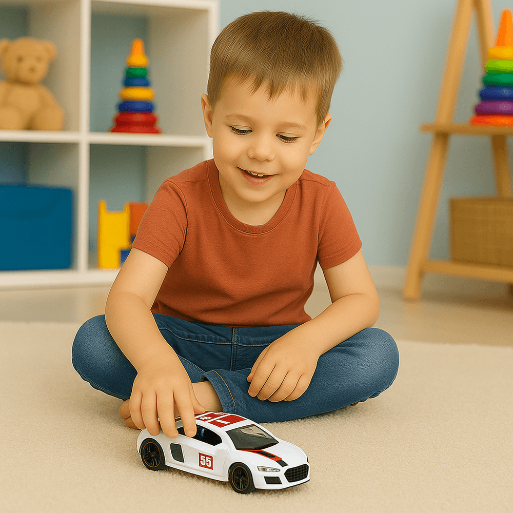 LEAN TOYS beli športni avto 1:43, "pull back", luči, zvok 3