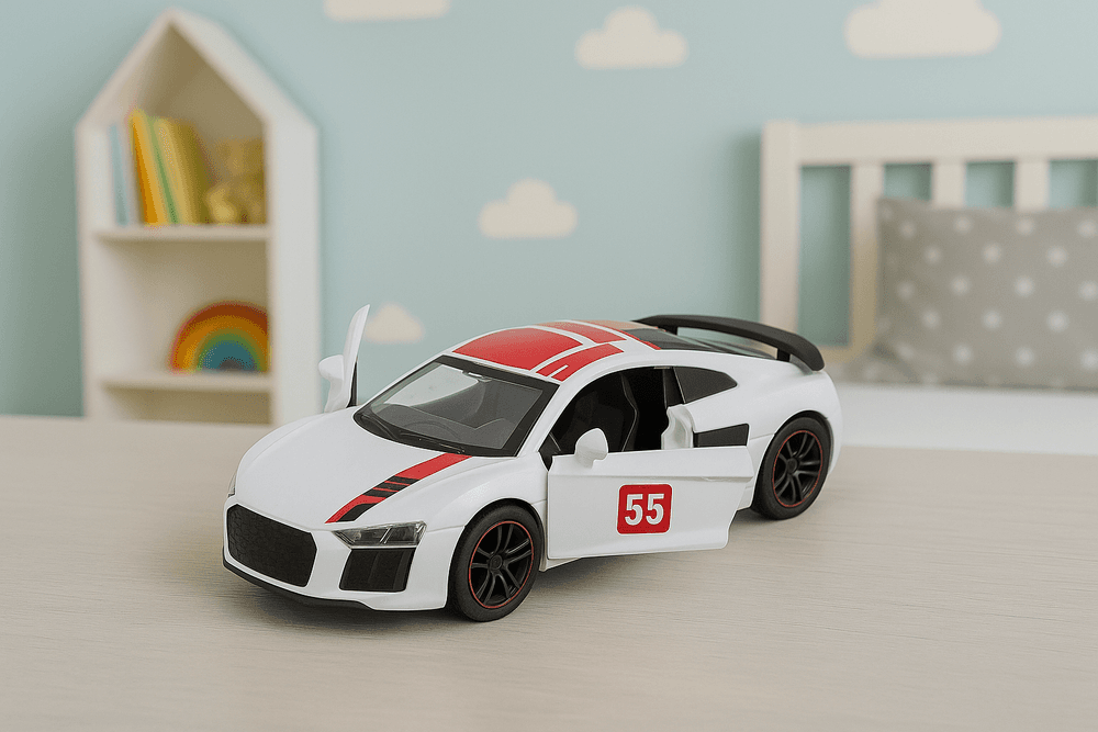 LEAN TOYS beli športni avto 1:43, "pull back", luči, zvok 6