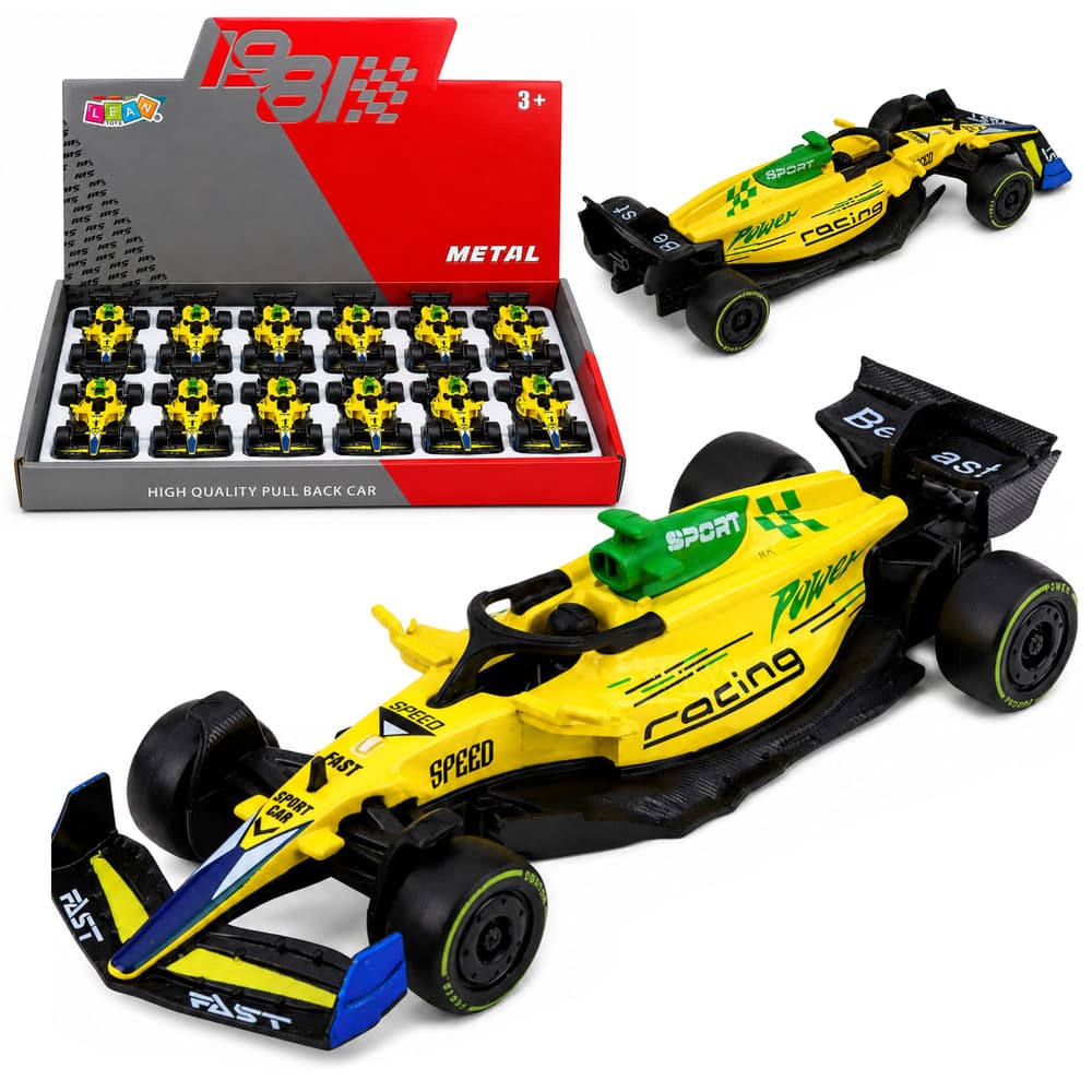 LEAN TOYS Dirkalna Formula 'Pull Back' - Kovinska, Rumena, 1:43