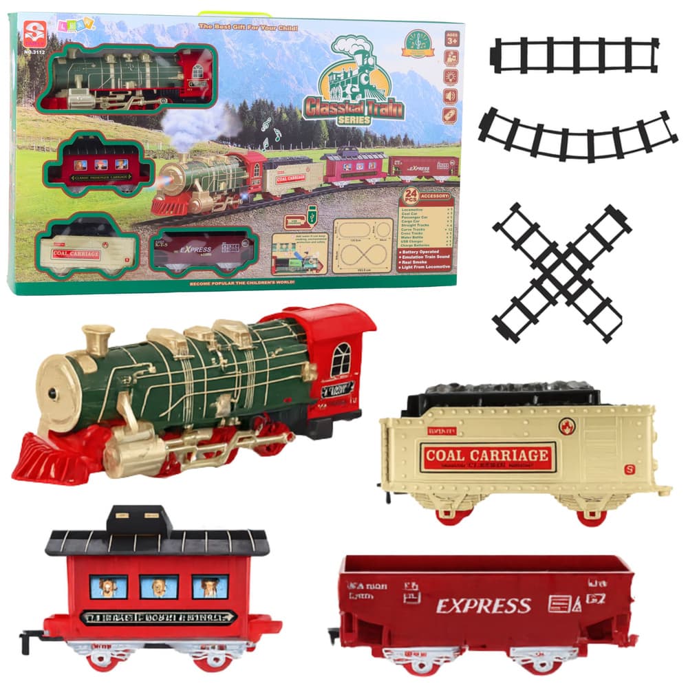 Lean Toys klasična električna kolesnica z dimom, lučmi in zvoki (24 delov)